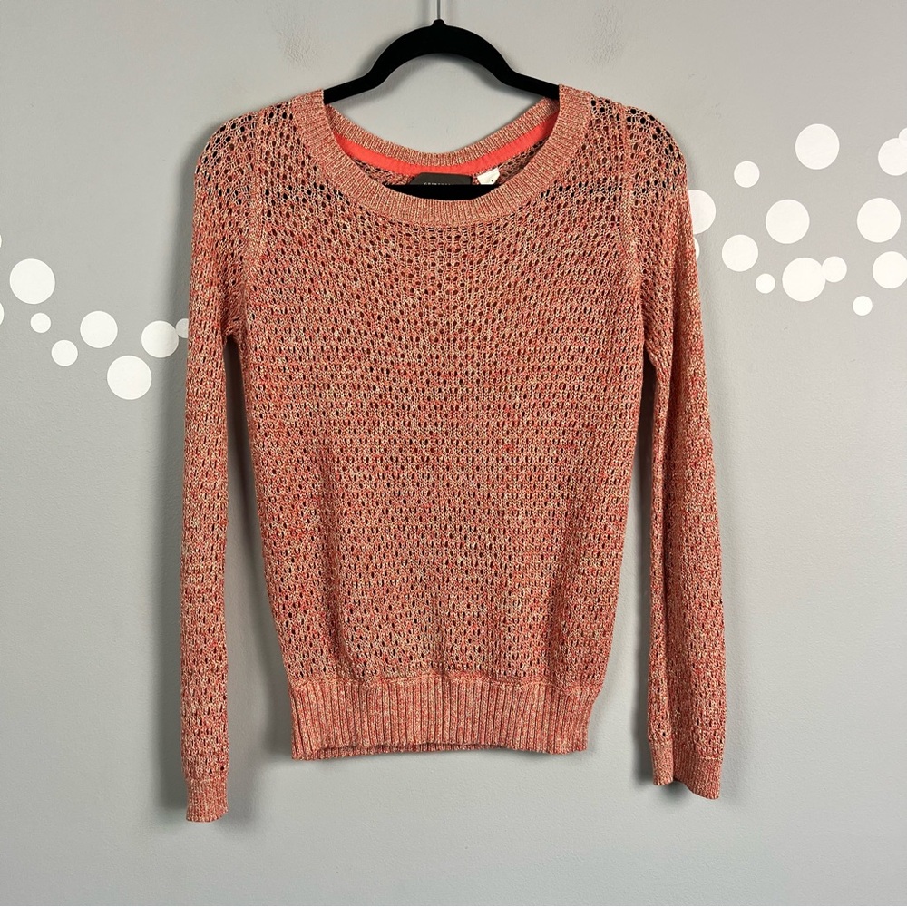 Guinevere by Anthropologie Coral Metallic Open-Knit Sweater Size S Hemp Blend